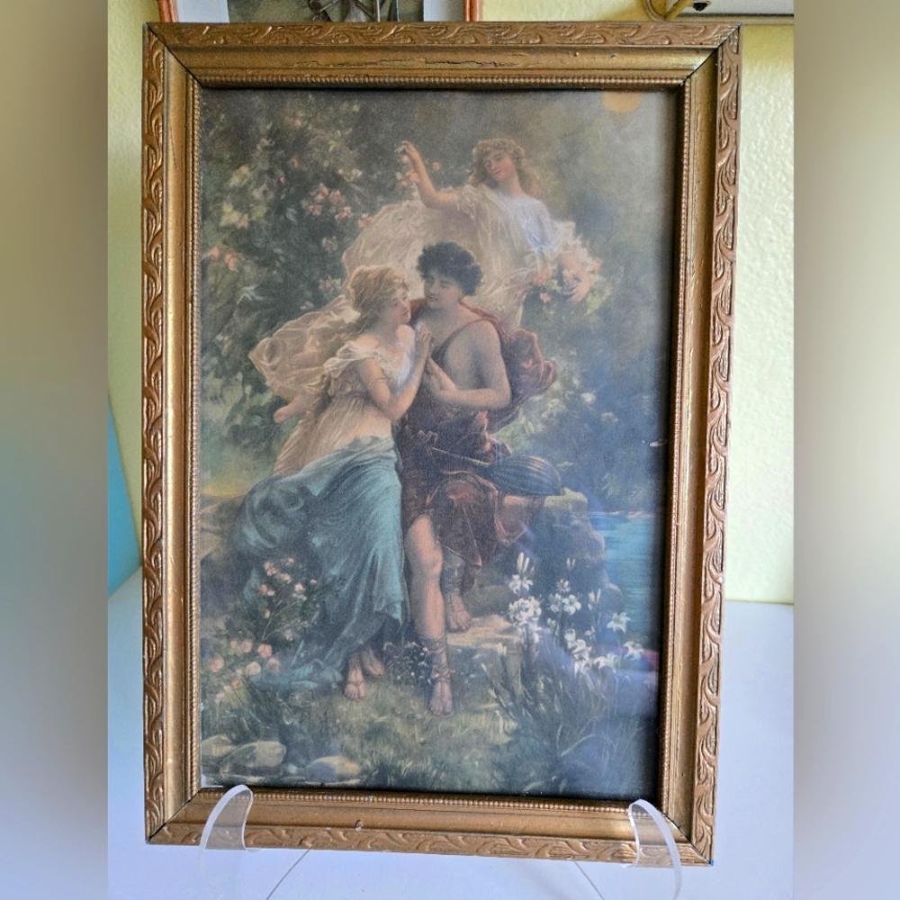 Antique Victorian Lovers Lithograph